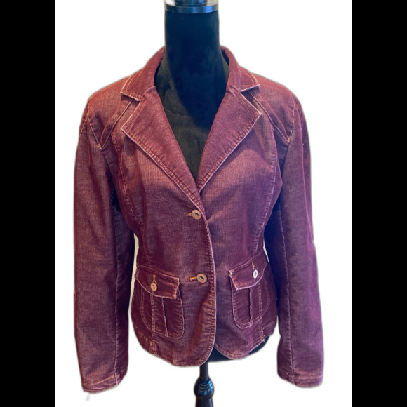 JeanStar Corduroy Jacket Sz Medium Burgundy Fitted Detailed Distressed  Stylish - Picture 1 of 12